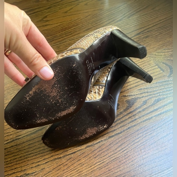 Prada Womens Snakeskin Leather Stiletto High Heels Buckle Shoes Sz. 38 brown tan - Picture 7 of 11